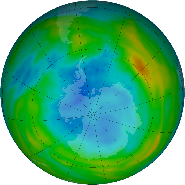 Antarctic ozone map for 14 August 1985